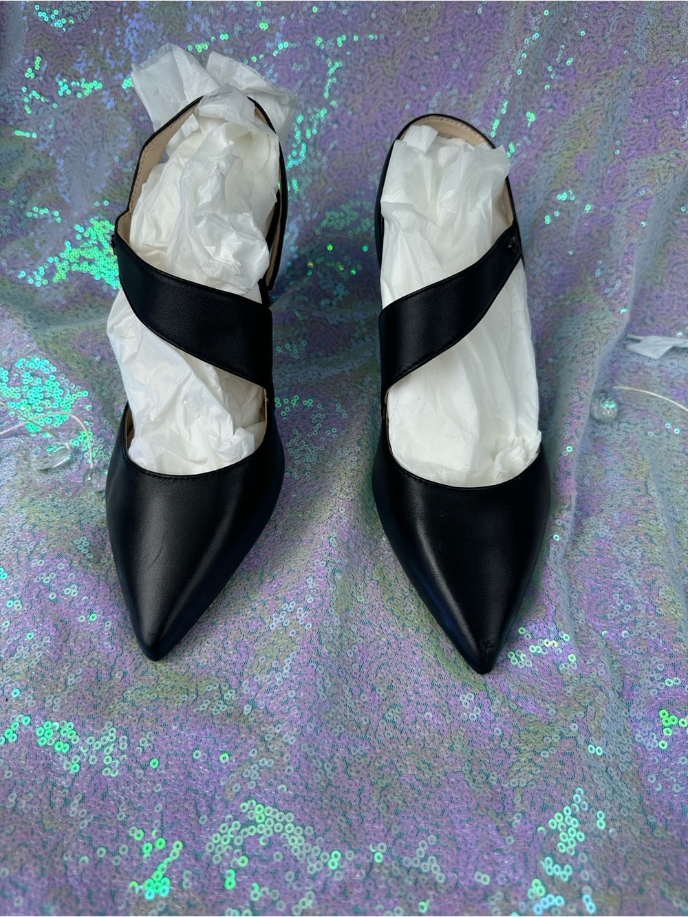 Calvin Klein Black Pointed-Toe Cross-Strap Heels